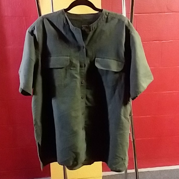 Linen Cotton 100% Ave Tops - Olive Green Campshirt